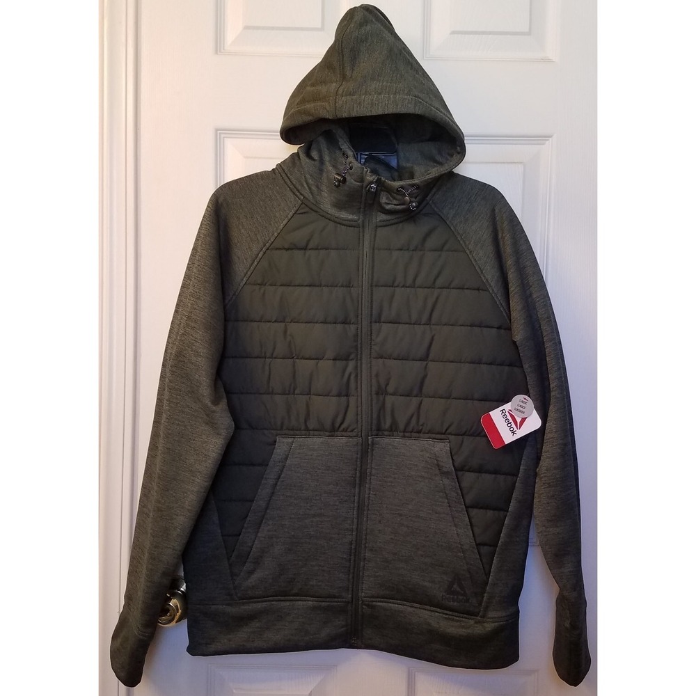 Reebok Men Active Hybrid Jacket Full Zip Resin Heather Green Size Small NEW